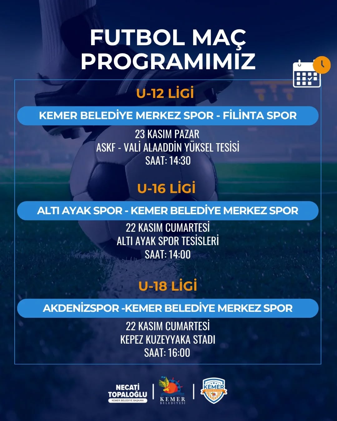 Kemer'de Futbol Heyecanı: Haftanın Maç Programı Açıklandı