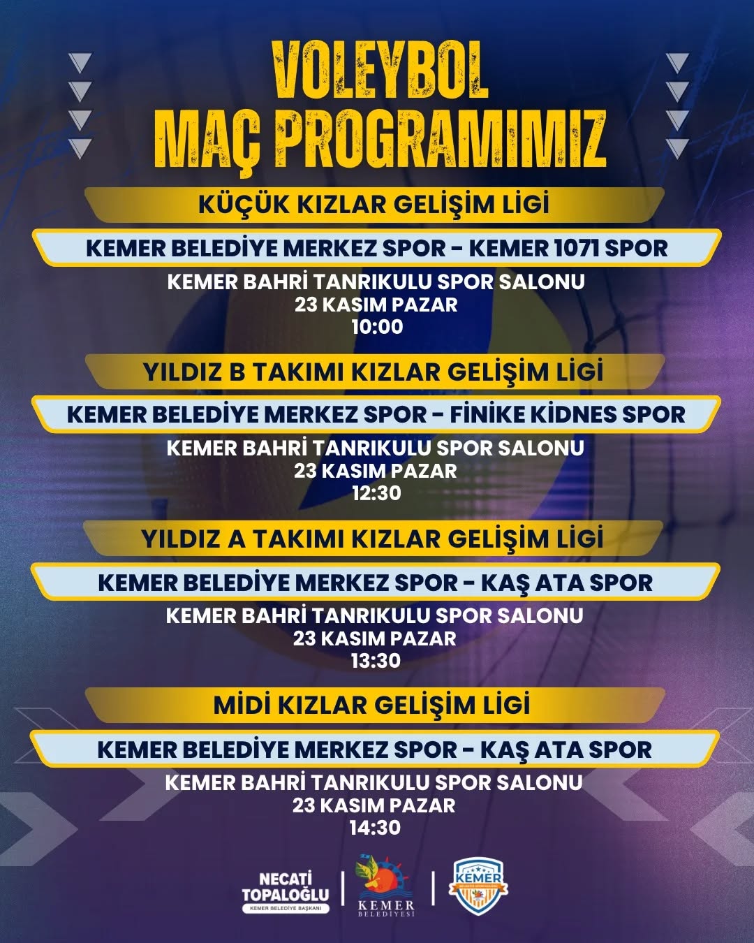 Antalya Kemer'de Haftanın Voleybol Maç Programı Açıklandı