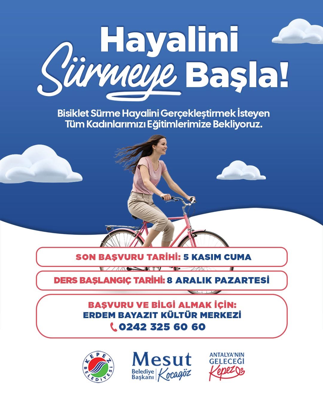 Kepez'de Kadınlara Ücretsiz Bisiklet Eğitimi Başlıyor