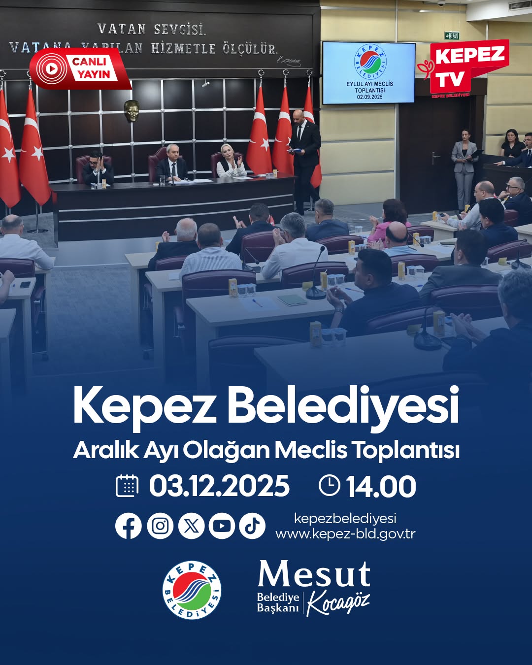 Kepez Belediyesi Aralık Ayı Meclis Toplantısı Canlı Yayınlanacak