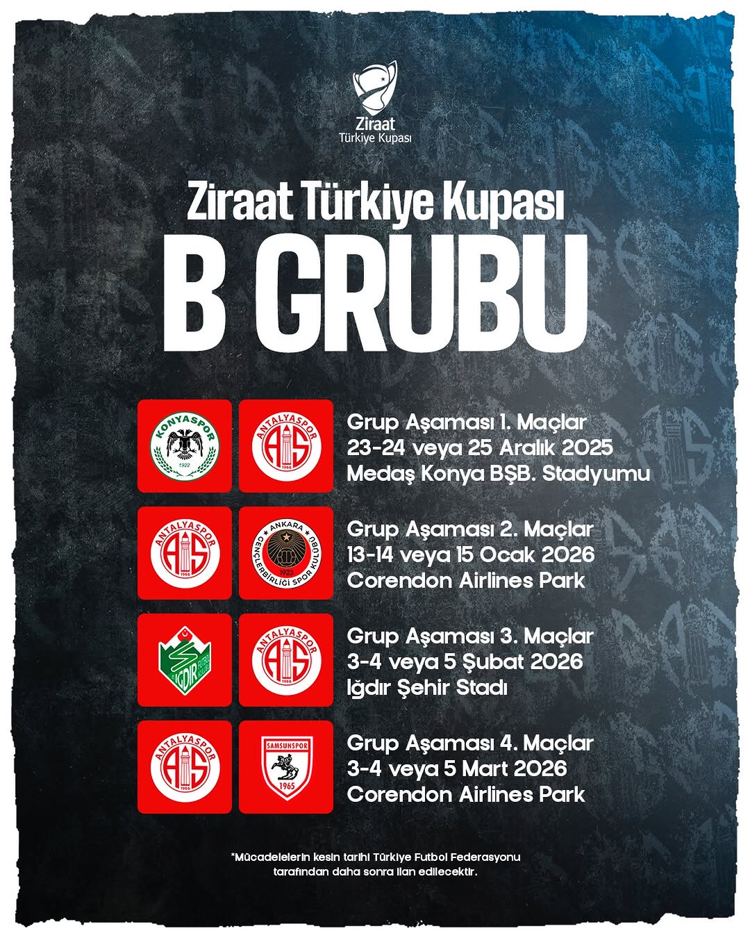 Antalya Spor FK, Ziraat Türkiye Kupası'nda Rakip Grubunu Öğrendi