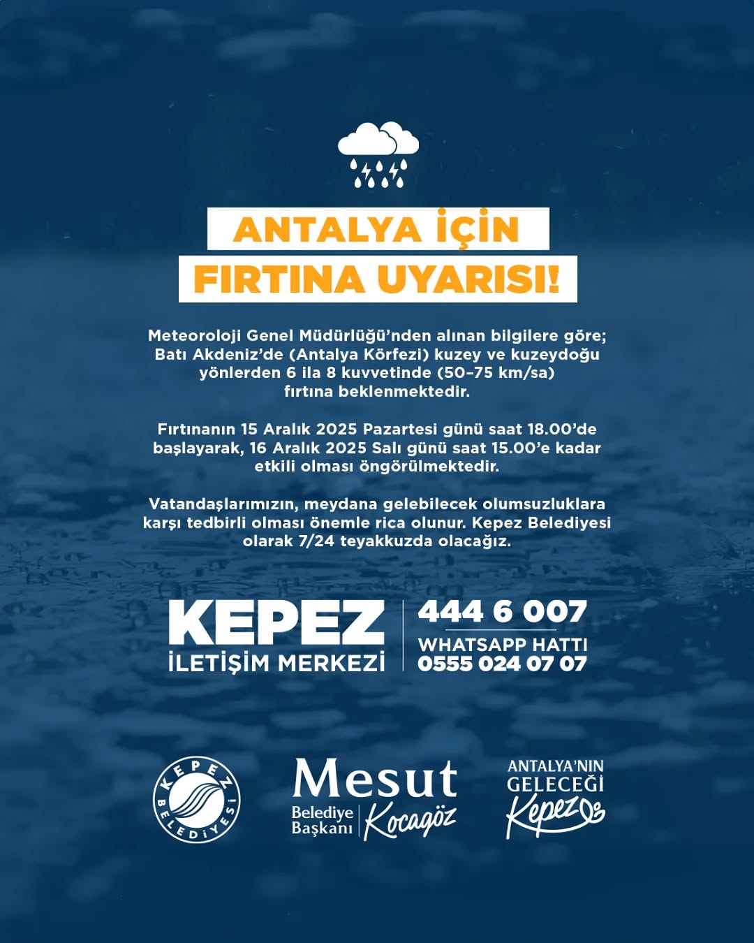 Antalya'da Fırtına Uyarısı: 15-16 Aralık'ta Etkili Olacak