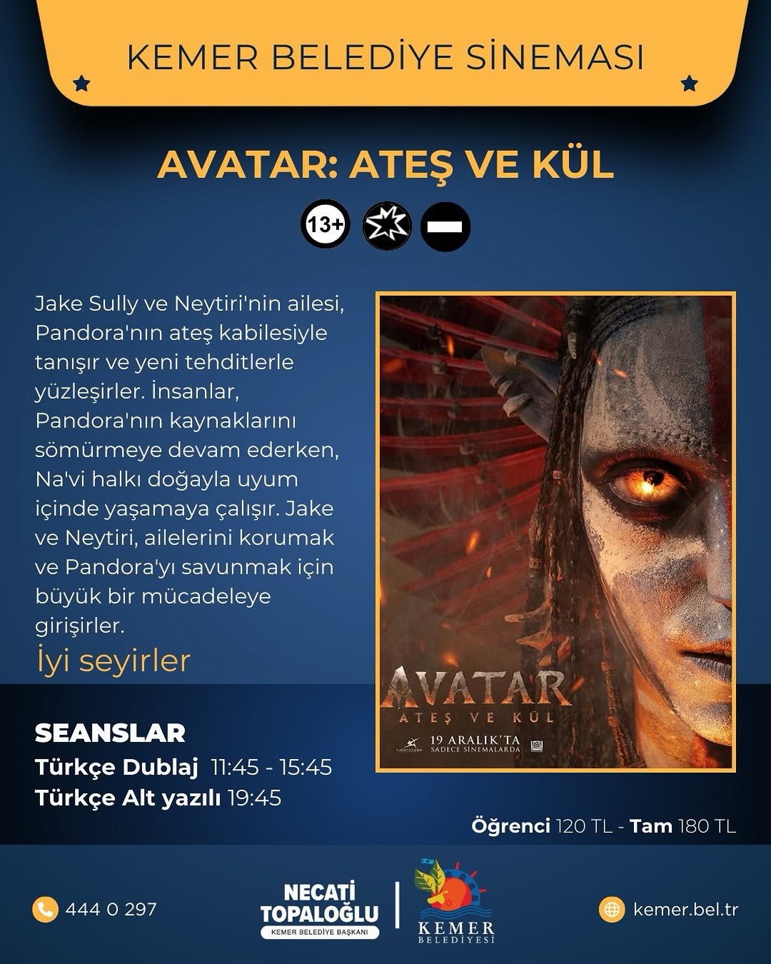 Antalya Kemer'de Avatar: Ateş ve Kül Film Gösterimleri Başlıyor