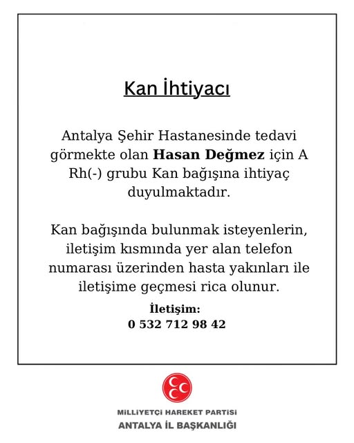 Antalya'da A Rh Pozitif Kan Bağışına İhtiyaç Duyuluyor