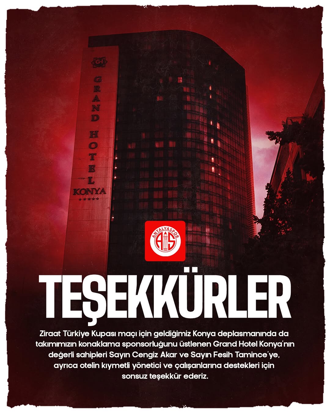 Antalyaspor'a Konya Deplasmanında Konaklama Desteği