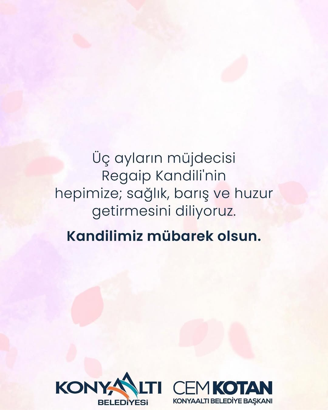 Konyaaltı Belediyesi'nden Regaip Kandili Mesajı: Birlik ve Beraberlik Vurgusu