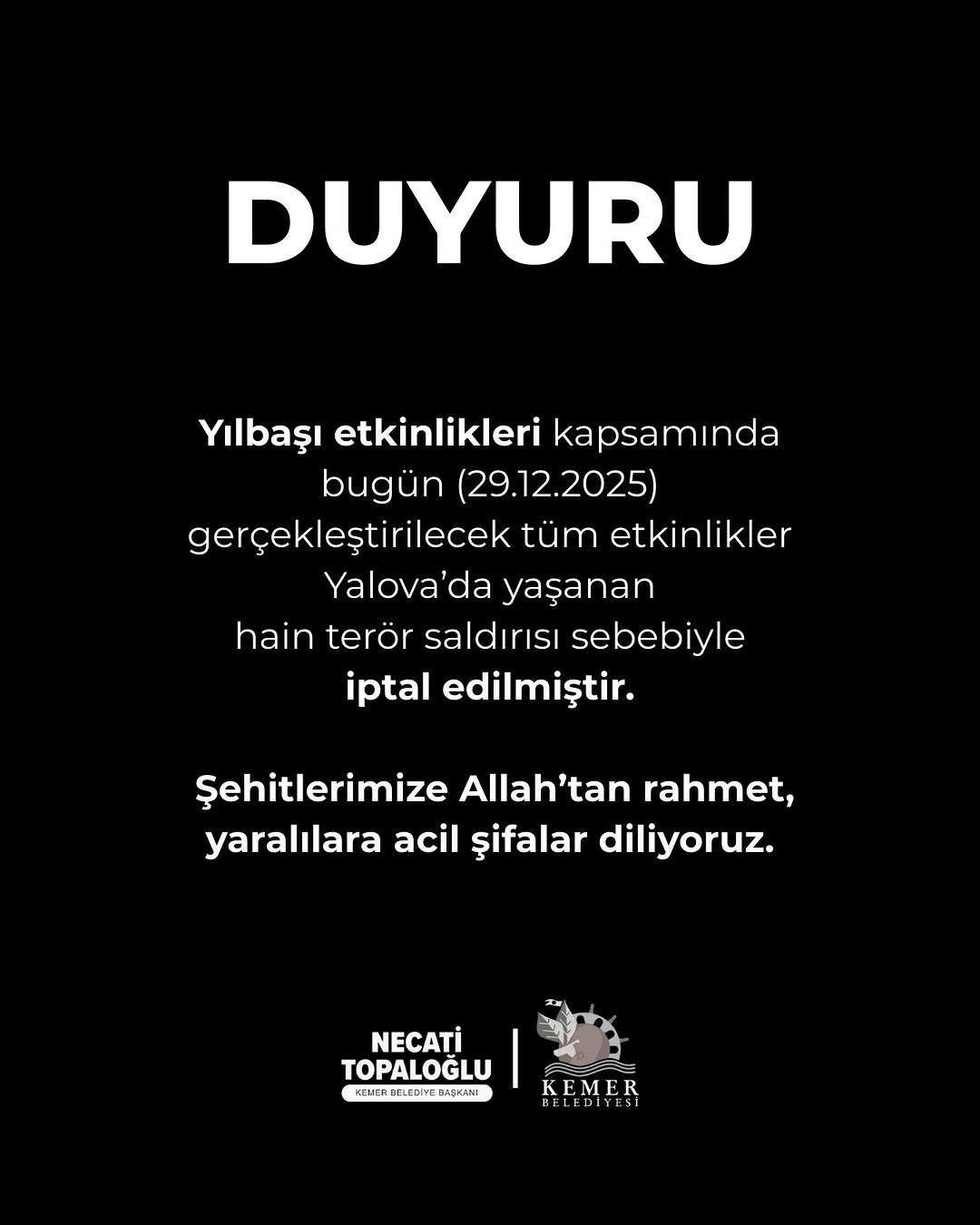 Antalya Kemer'de Yılbaşı Etkinlikleri Terör Saldırısı Nedeniyle İptal Edildi