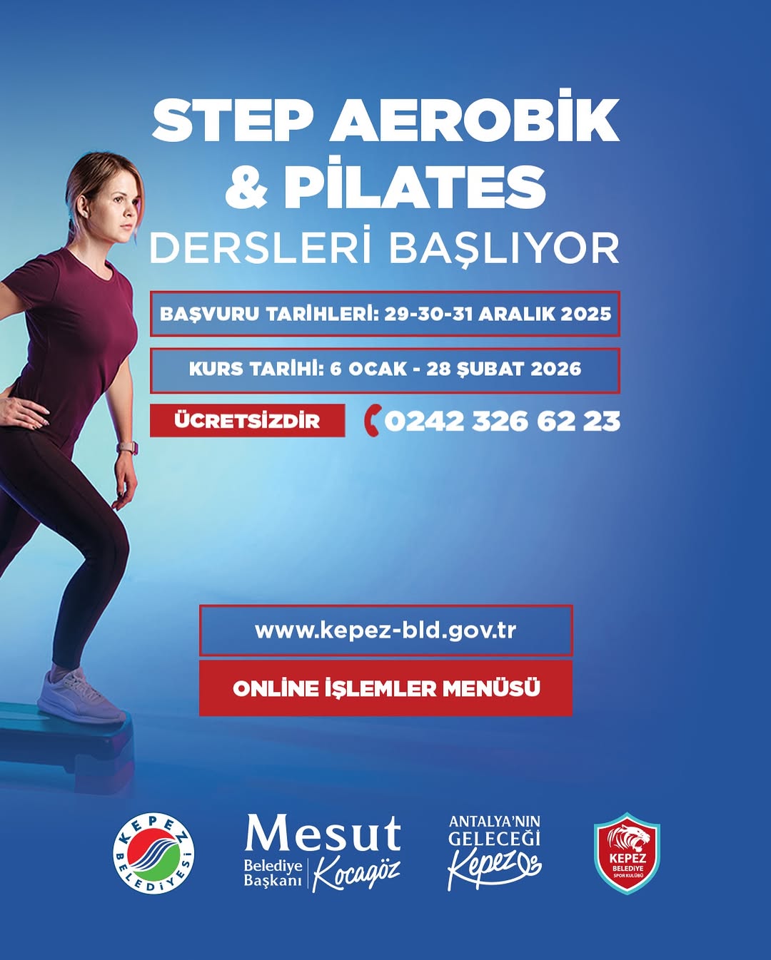 Kepez Belediyesi'nden Ücretsiz Step Aerobik ve Pilates Kursları