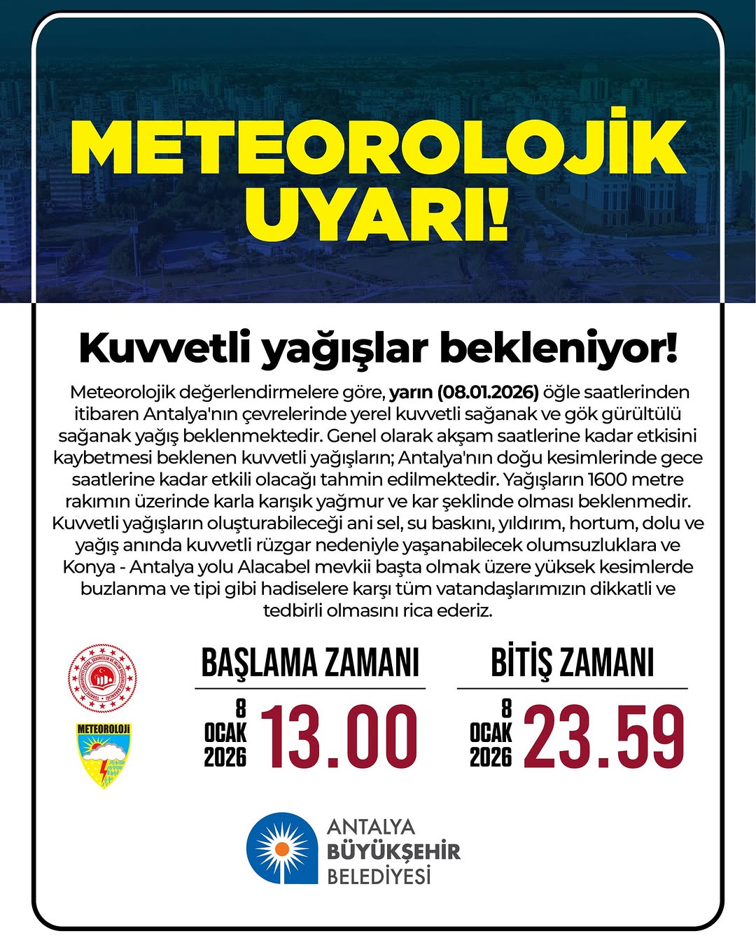 Antalya'da Meteorolojik Uyarı: Büyükşehir Belediyesi Harekete Geçti
