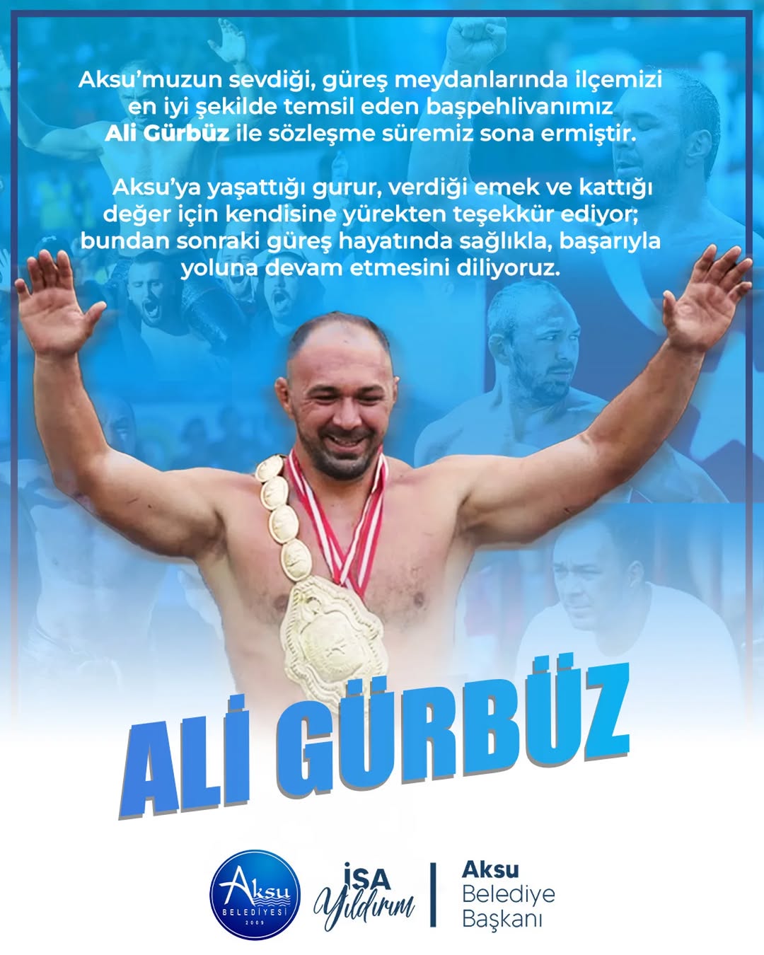 Aksulu Başpehlivan Ali Gürbüz'e Belediyeden Gurur Dolu Tebrik