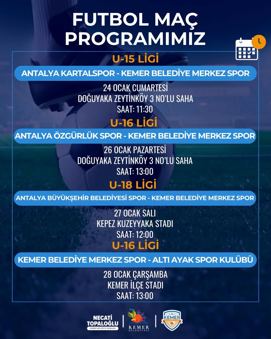 Kemer'de Haftalık Futbol Heyecanı Başlıyor