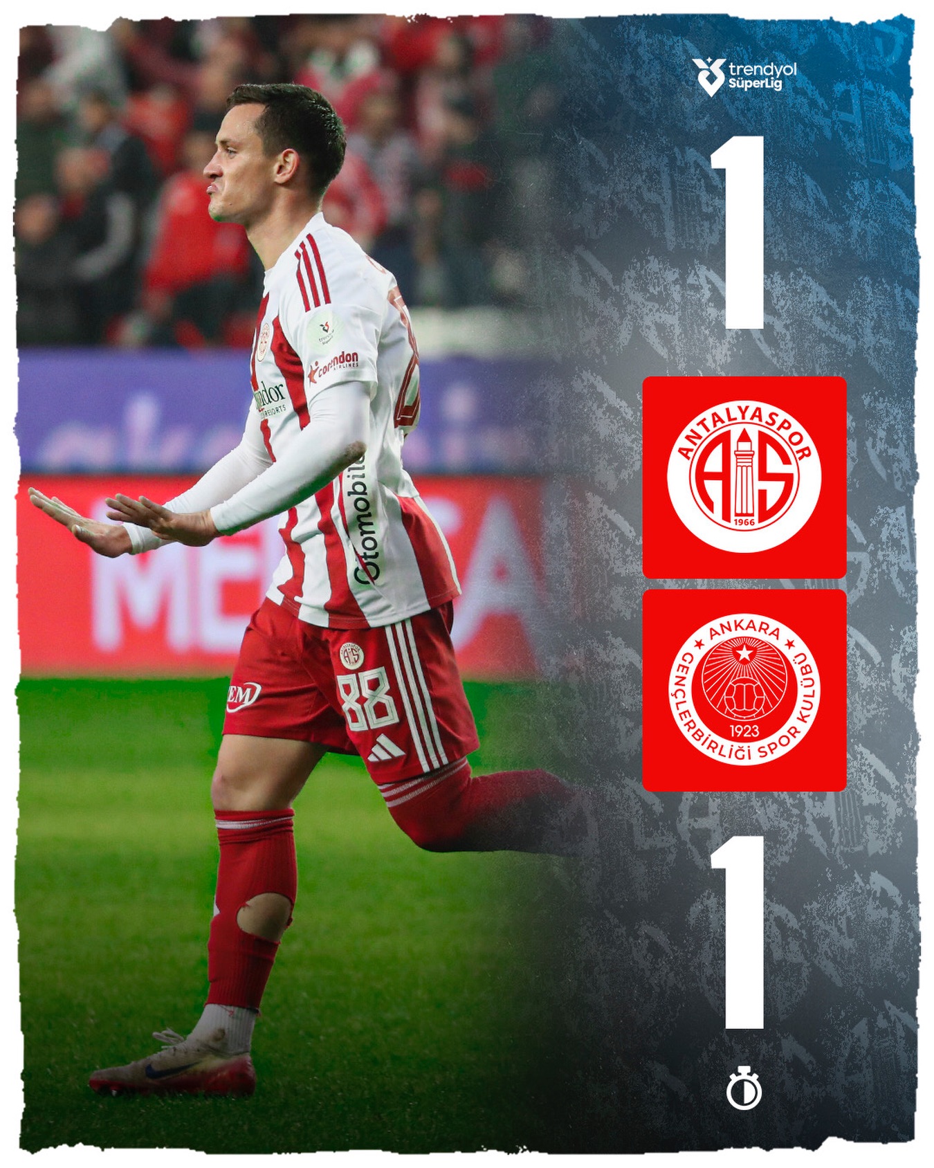 Antalya Spor FK Maçında İlk Yarı 1-1'lik Eşitlikle Tamamlandı