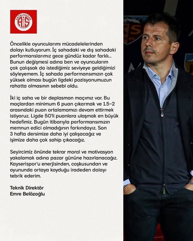 OnvoAntalyaspor, Kayserispor Maçı Sonrası Açıklamalarda Bulundu