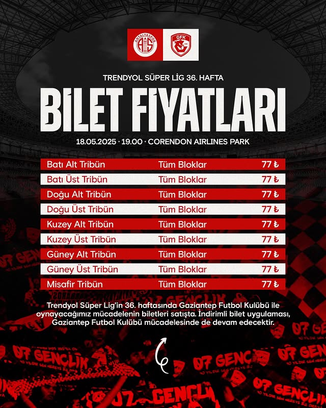 Antalya Spor FK - Gaziantep FK Maçı Biletleri Passo'da Satışta