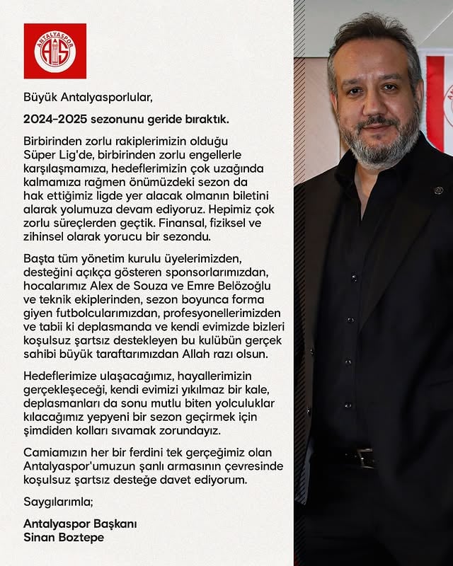 Antalya Spor FK Başkanı Sinanboztepee'den Sezon Değerlendirmesi