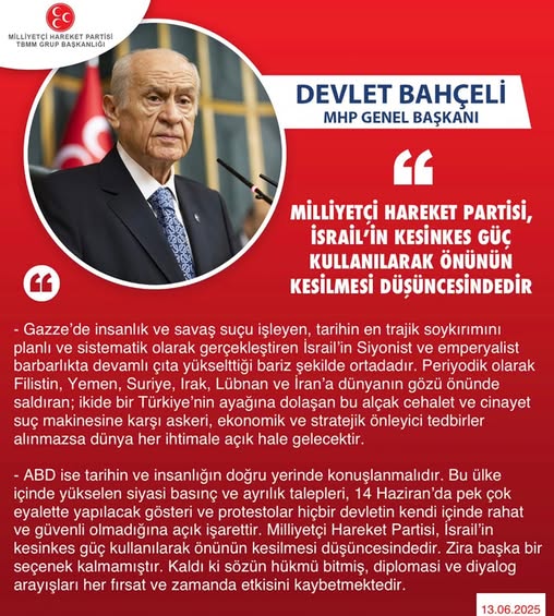 MHP'den İsrail'e Güç Kullanarak Önünün Kesilmesi Çağrısı