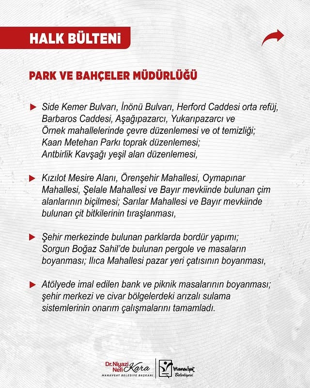 Manavgat Belediyesi Park ve Bahçeler Müdürlüğü Çalışmaları Sürüyor