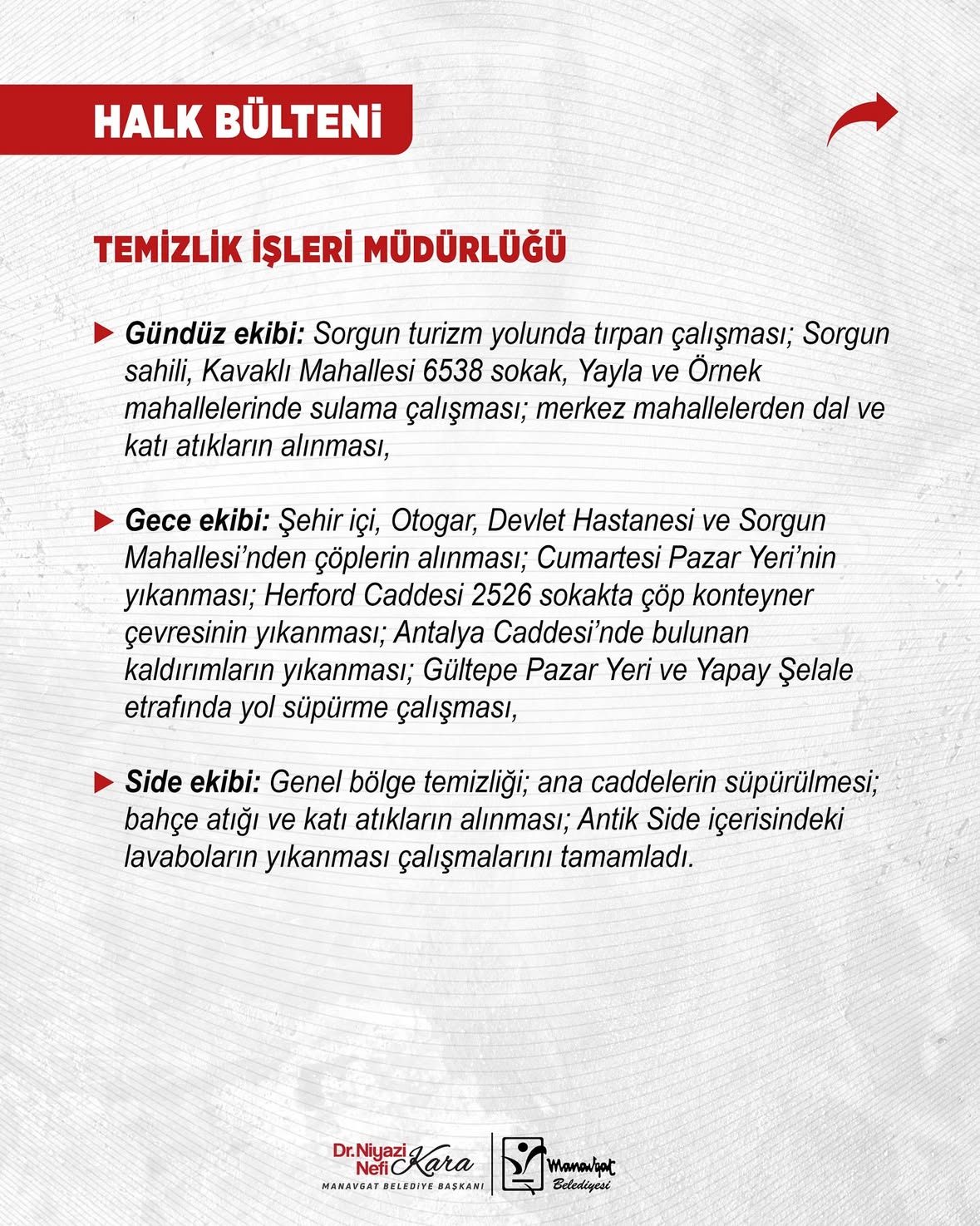 Antalya Manavgat Belediyesi Temizlik İşleri Müdürlüğü Çalışmaları