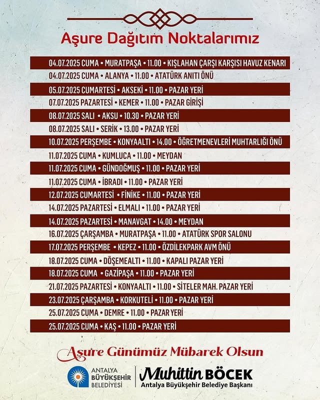 Antalya'da Aşure Günü Kutlanıyor: Büyükşehir Belediyesi Komşularla Paylaşımı Artırıyor