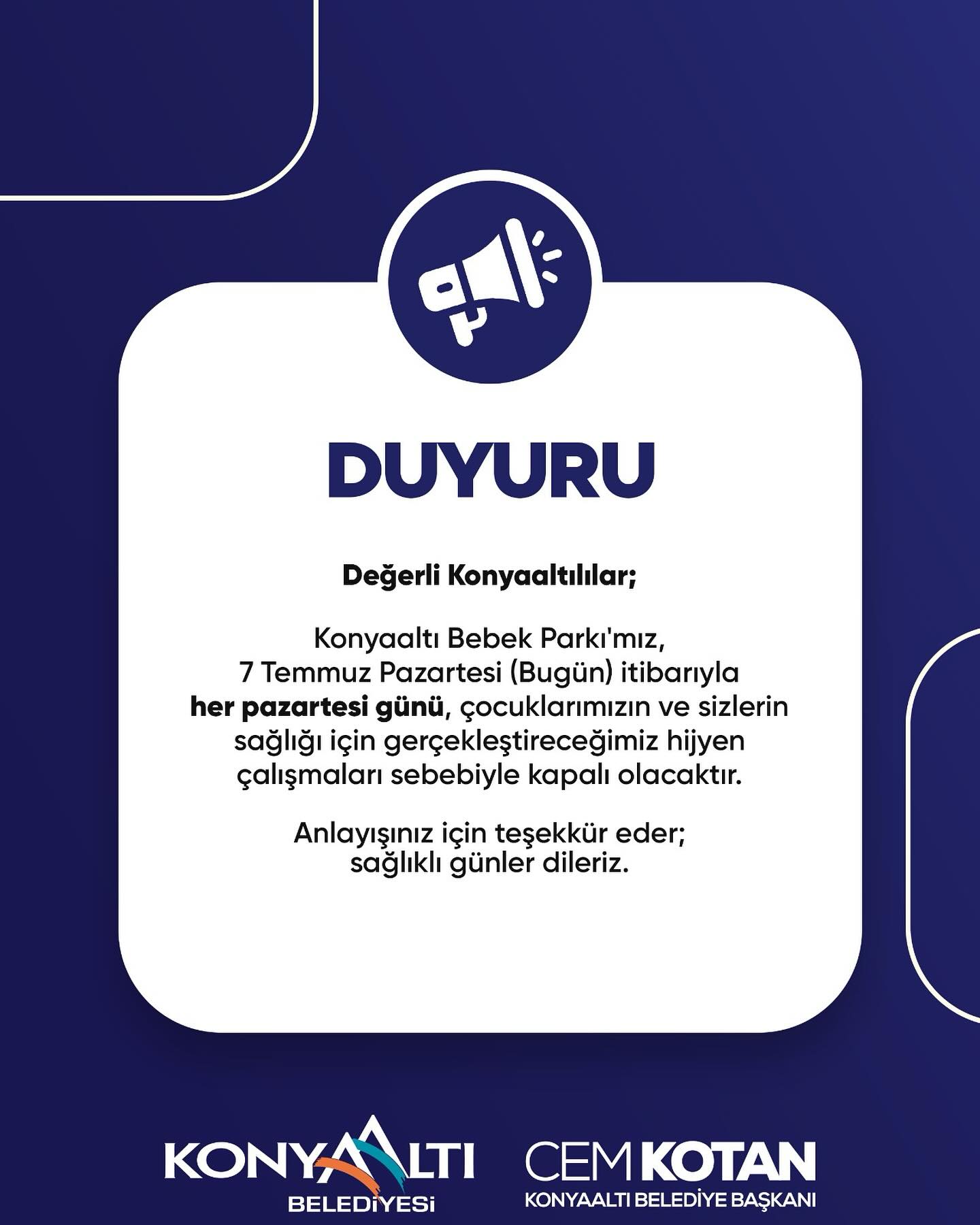 Konyaaltı Bebek Parkı Hijyen Çalışmaları Nedeniyle Her Pazartesi Kapalı