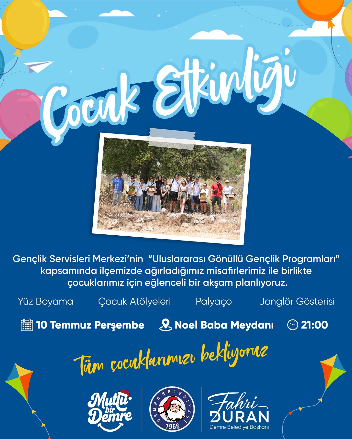 Antalya Demre'de Çocuklar İçin Eğlenceli Akşam Etkinliği Düzenleniyor