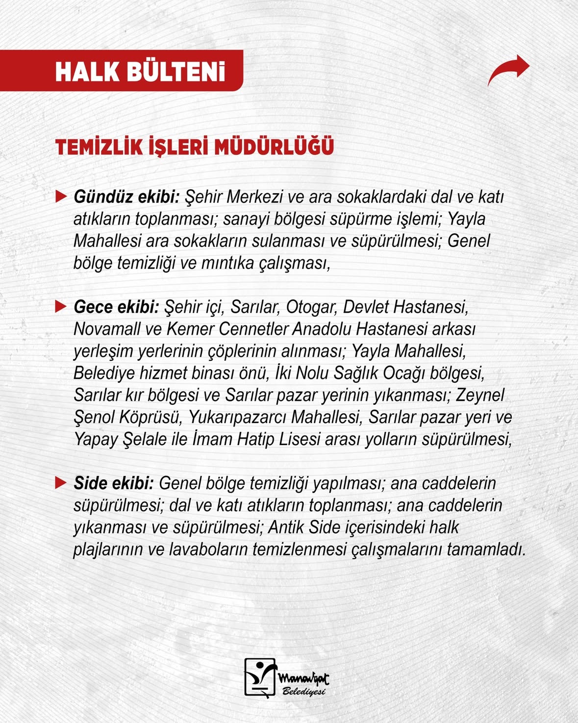 Manavgat Belediyesi Temizlik İşleri Müdürlüğü Çalışmaları