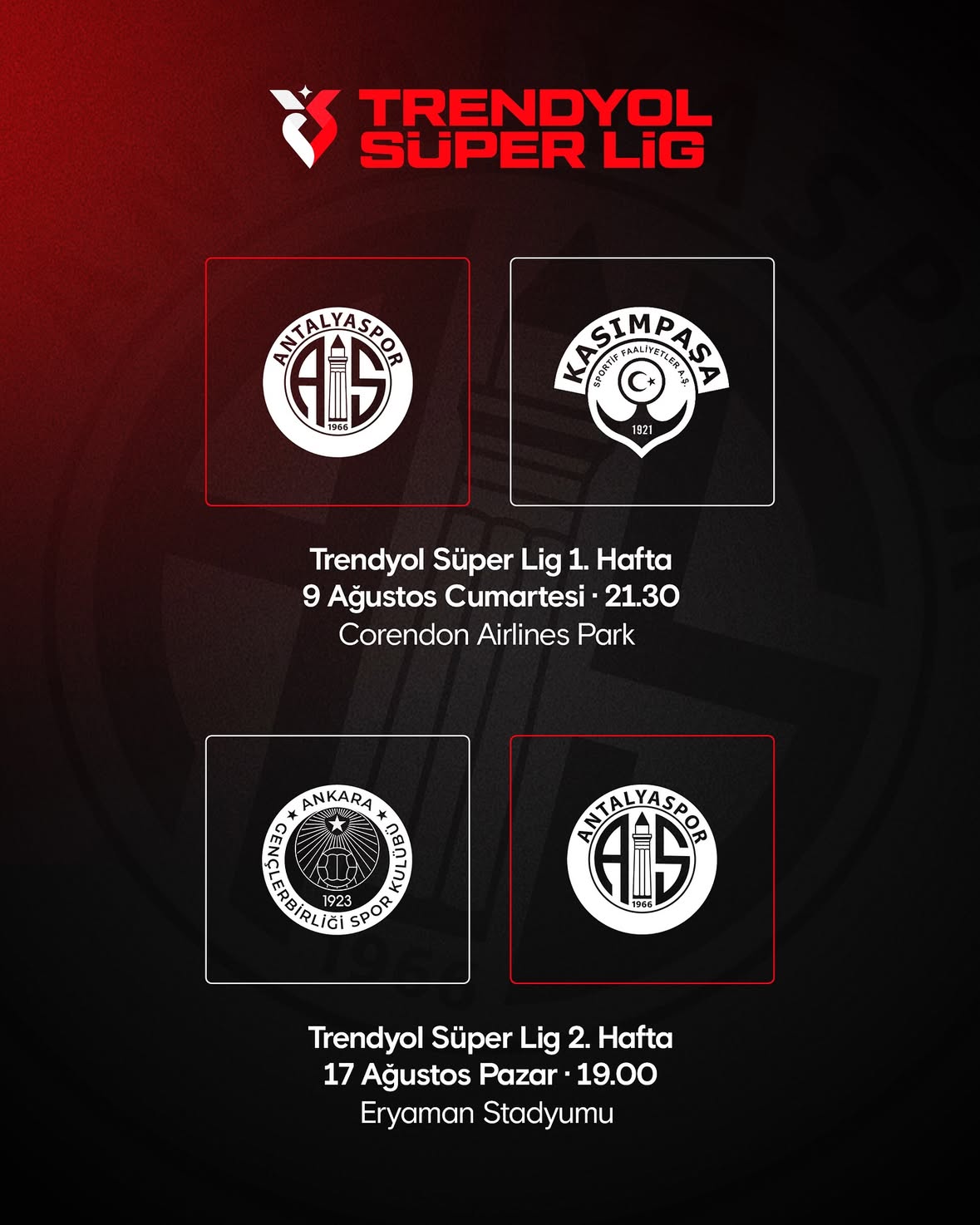 Antalya Spor FK'nin İlk İki Hafta Fikstürü Belli Oldu
