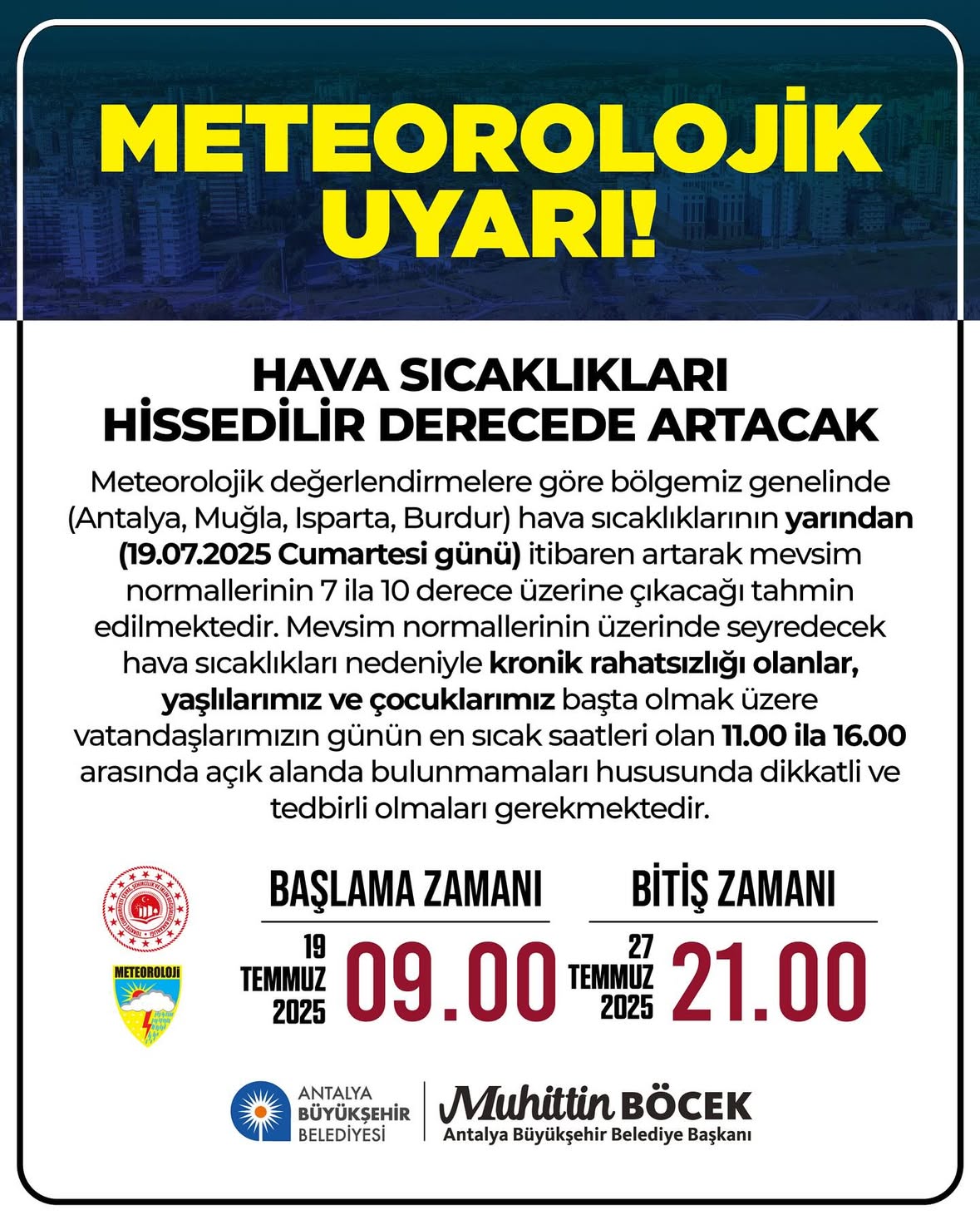 Antalya'da Meteorolojik Uyarı: Hava Durumu Değişiyor