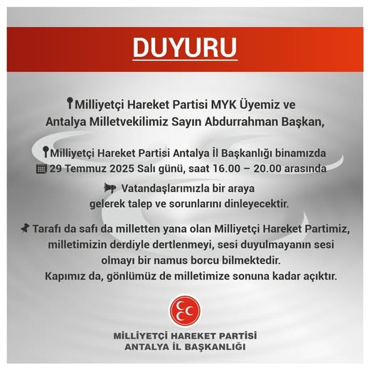 MHP Antalya İl Başkanlığı Vatandaş Buluşması Düzenliyor