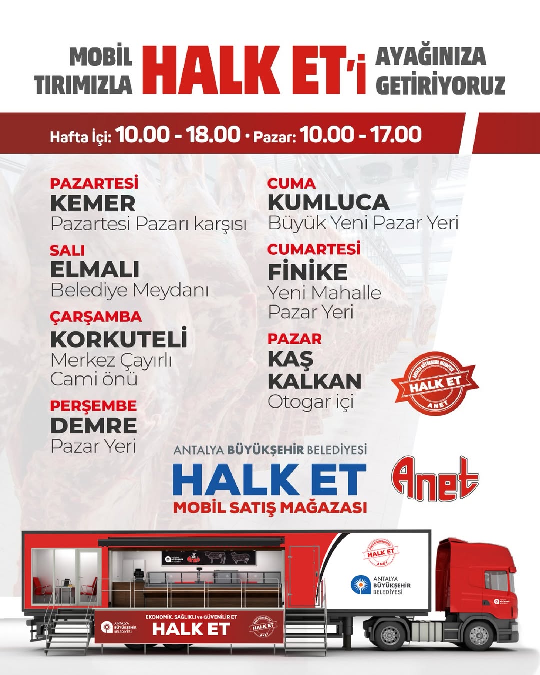 Antalya'da Halk Et Mobil Satış Mağazalarıyla Vatandaşlara Kaliteli Et Ulaştırılıyor