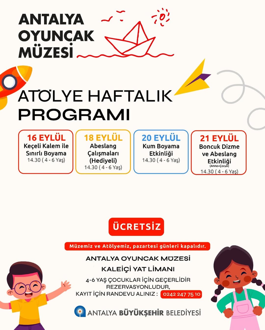 Antalya Büyükşehir Belediyesi Oyuncak Müzesi'nde Ücretsiz Etkinlikler Başlıyor