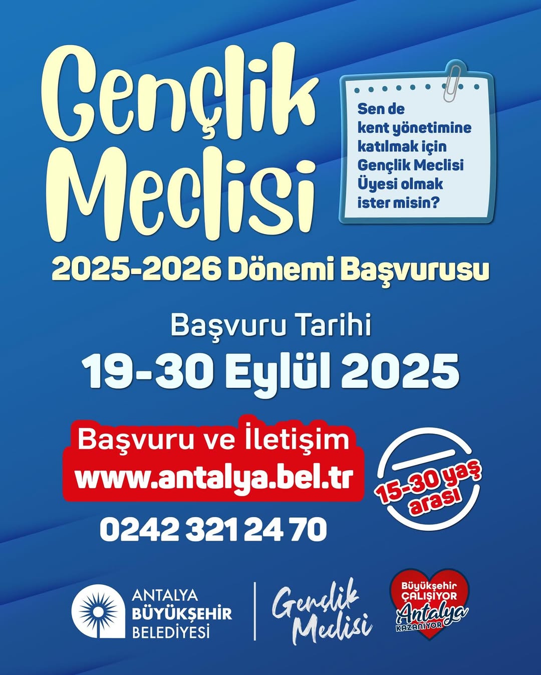 Antalya Büyükşehir Belediyesi Gençlik Meclisi 2025-2026 Dönemi Başvuruları Başladı