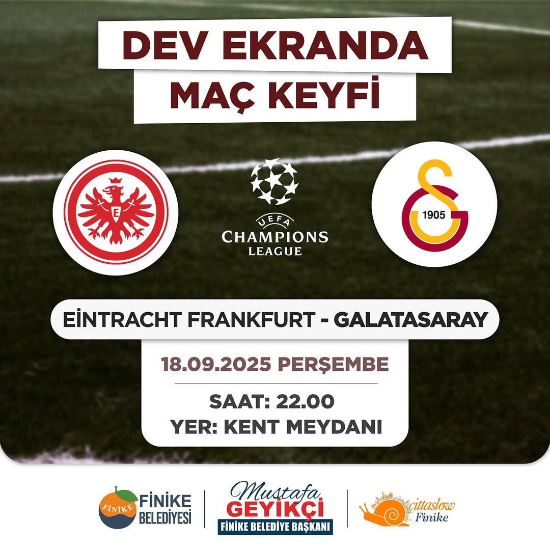 Finike Belediyesi Kent Meydanı'nda Galatasaray Maçı Canlı Yayınlanacak