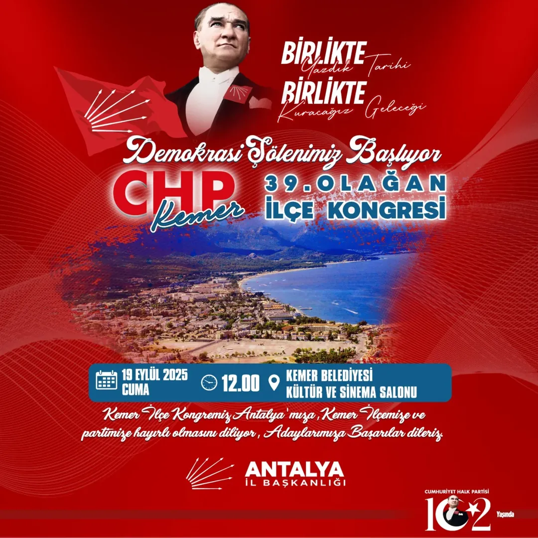CHP Antalya Kemer İlçe Kongresi 19 Eylül'de Yapılıyor