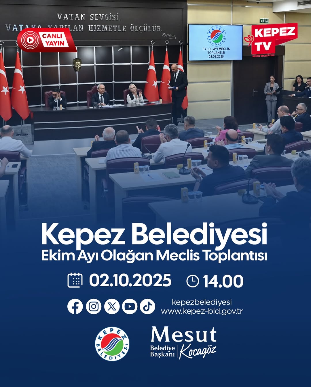 Kepez Belediye Meclisi Ekim Ayı Toplantısı Canlı Yayınlanacak