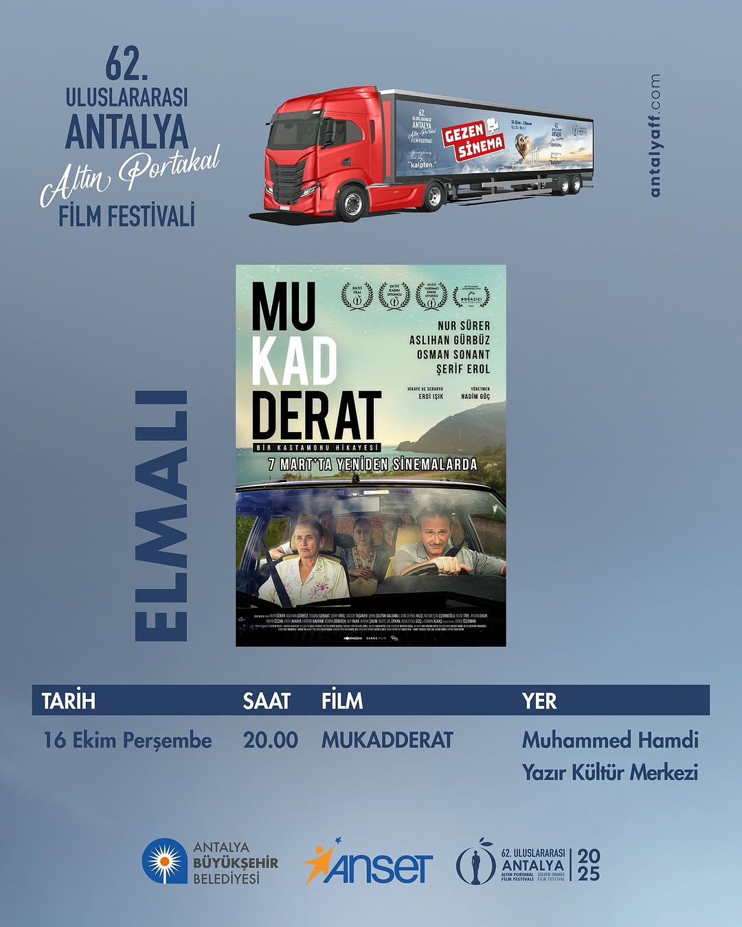 Elmalı'da Gezen Sinema ile Ücretsiz Film Gösterimi