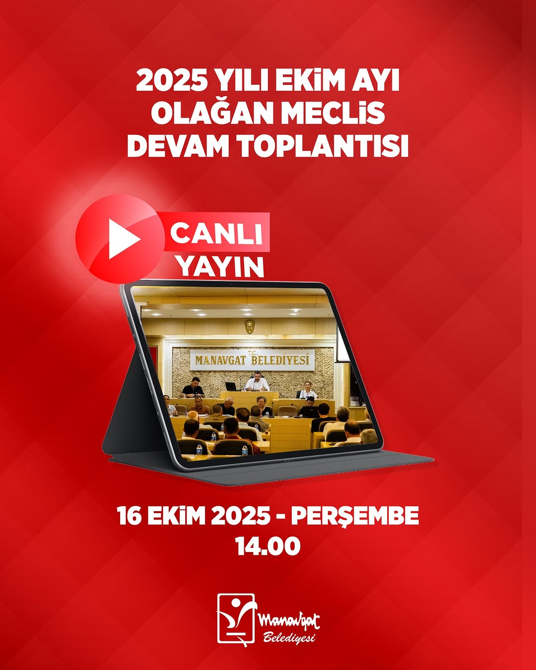 Manavgat Belediyesi Ekim Ayı Meclis Toplantısı Canlı Yayınlanacak
