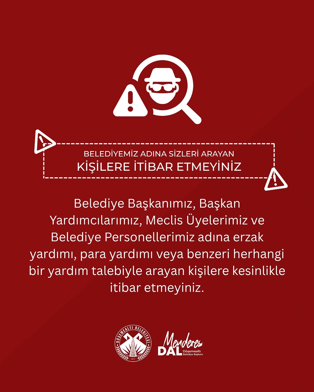 Döşemealtı Belediyesi'nden Vatandaşlara Dolandırıcılık Uyarısı