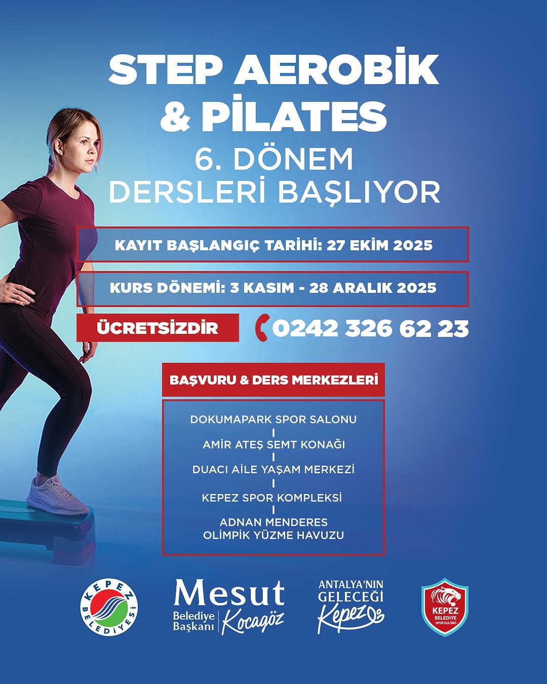 Kepez'de Ücretsiz Step Aerobik ve Pilates Dersleri Başlıyor