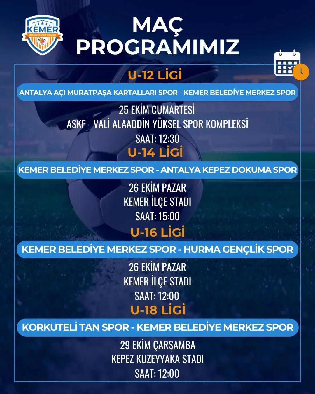 Kemer'de Futbol Heyecanı: Haftanın Maç Programı Açıklandı