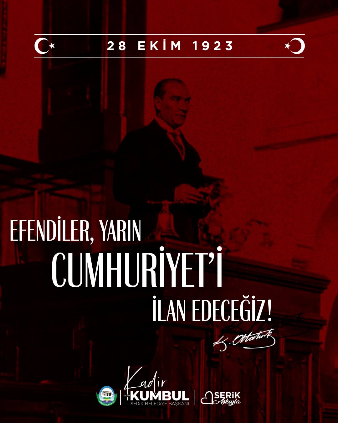 Antalya Serik Belediyesi'nden Cumhuriyet'in İlanının 102. Yılında Anlamlı Mesaj