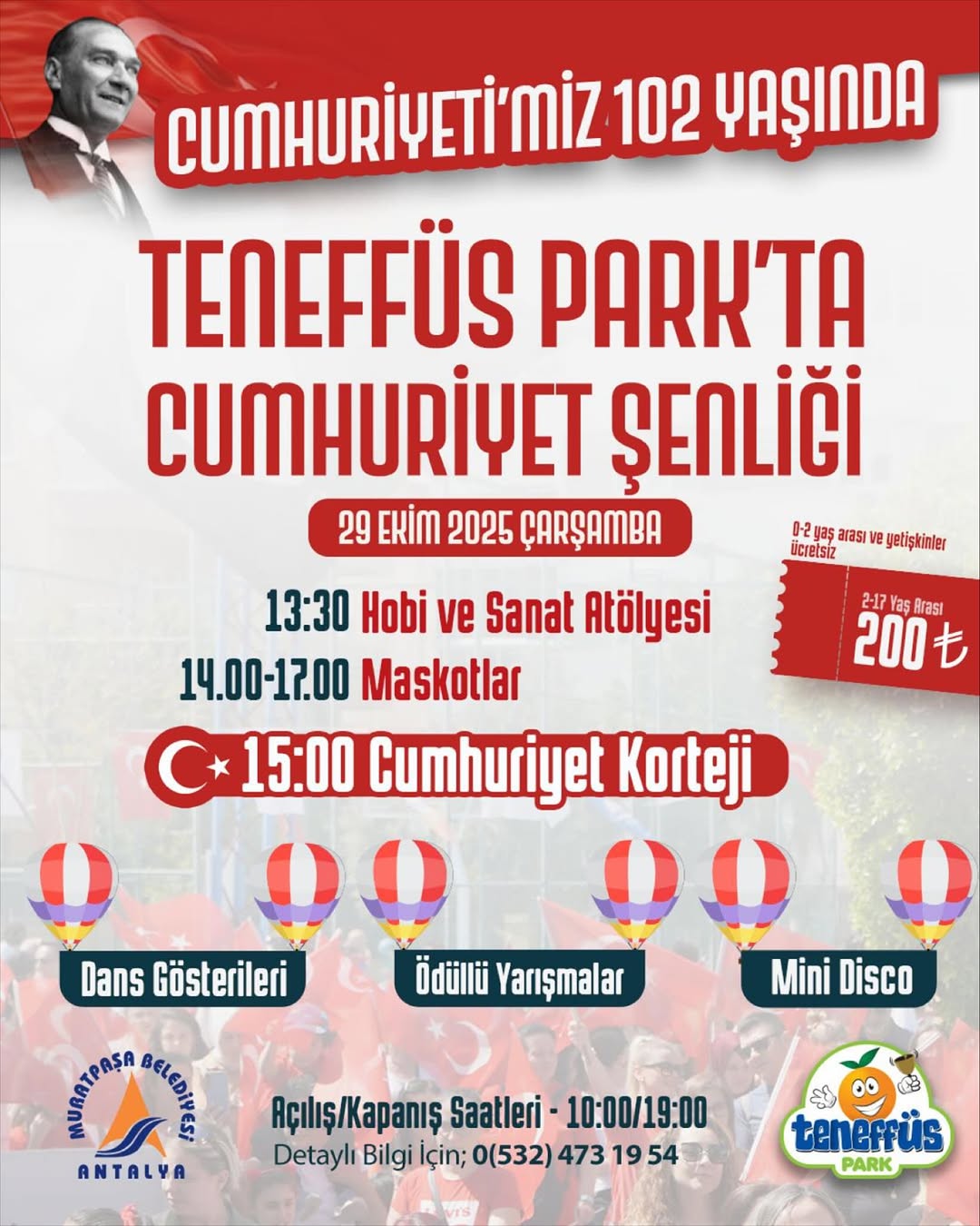 Antalya Muratpaşa'da 29 Ekim Cumhuriyet Bayramı Coşkusu Teneffüs Park'ta