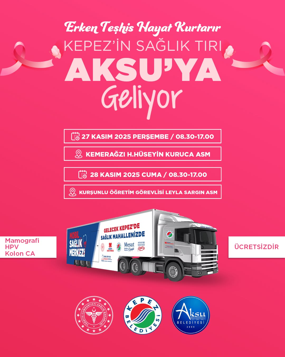 Kepez Belediyesi'nin Ücretsiz Sağlık Tırı Aksu'da Vatandaşlarla Buluşuyor