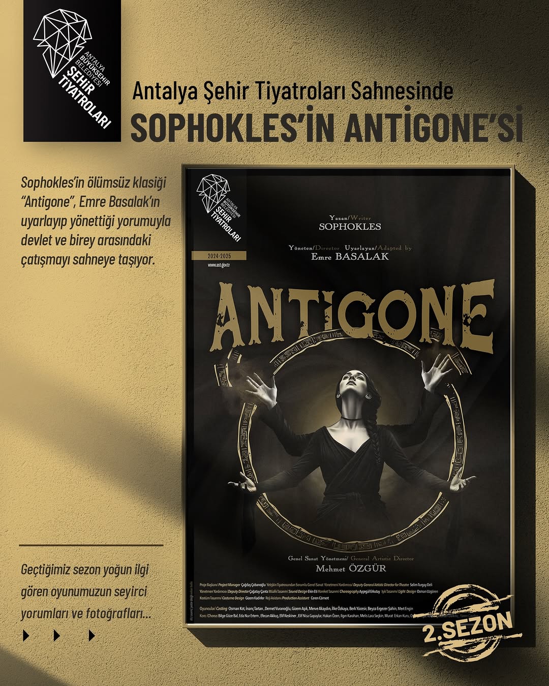Antalya Şehir Tiyatroları, Sophokles'in Antigone Eserini Sahneliyor