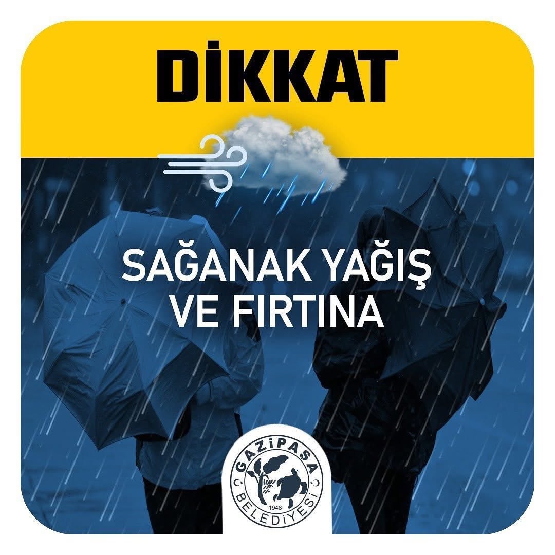 Gazipaşa'da Şiddetli Fırtına ve Yağmur Uyarısı: Tedbirler Alınsın
