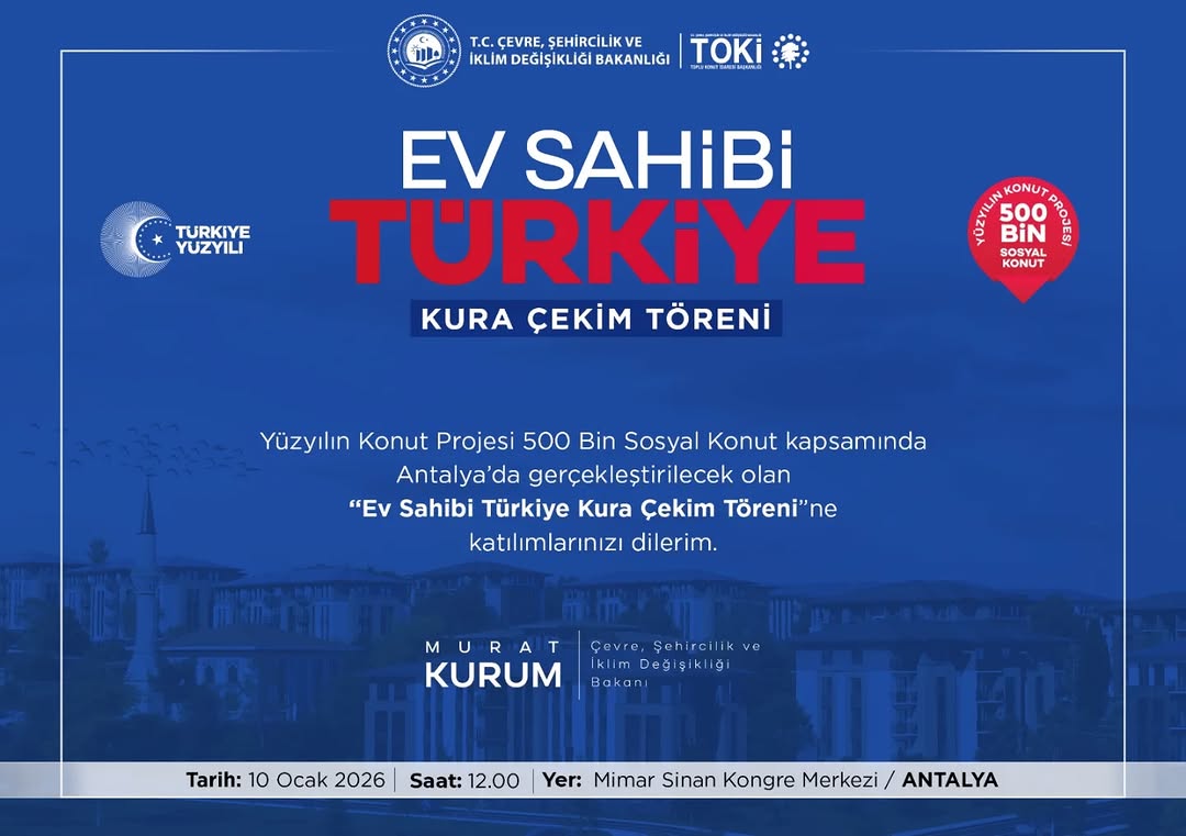 Antalya'da 500 Bin Sosyal Konut İçin Kura Çekim Töreni Düzenlenecek
