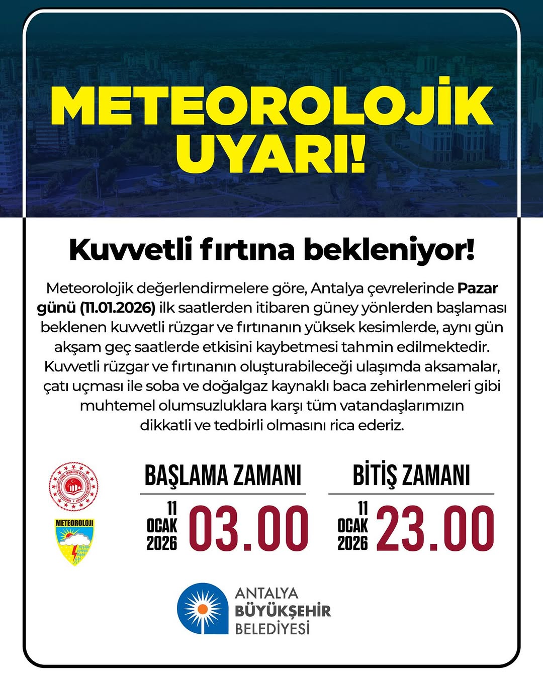 Antalya'da Meteorolojik Uyarı: Şiddetli Yağış Bekleniyor