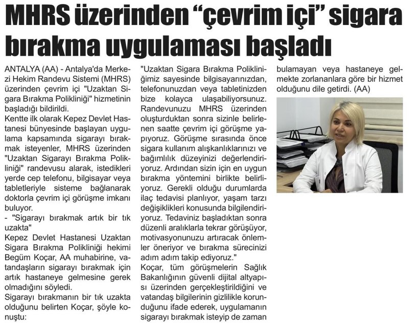 Antalya'da Çevrimiçi Sigara Bırakma Desteği Başladı