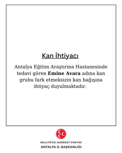 Antalya'da Acil Kan Bağışı İhtiyacı: Emine Avara'nın Yardım Çağrısı