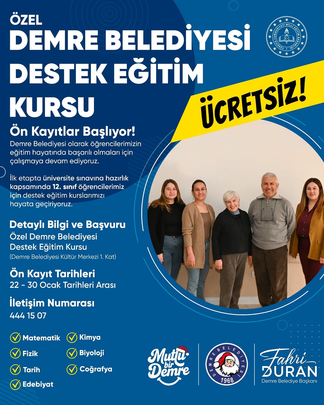 Antalya Demre'de Üniversiteye Hazırlanan Öğrenciler İçin Destek Eğitim Kursu Kayıtları Başlıyor